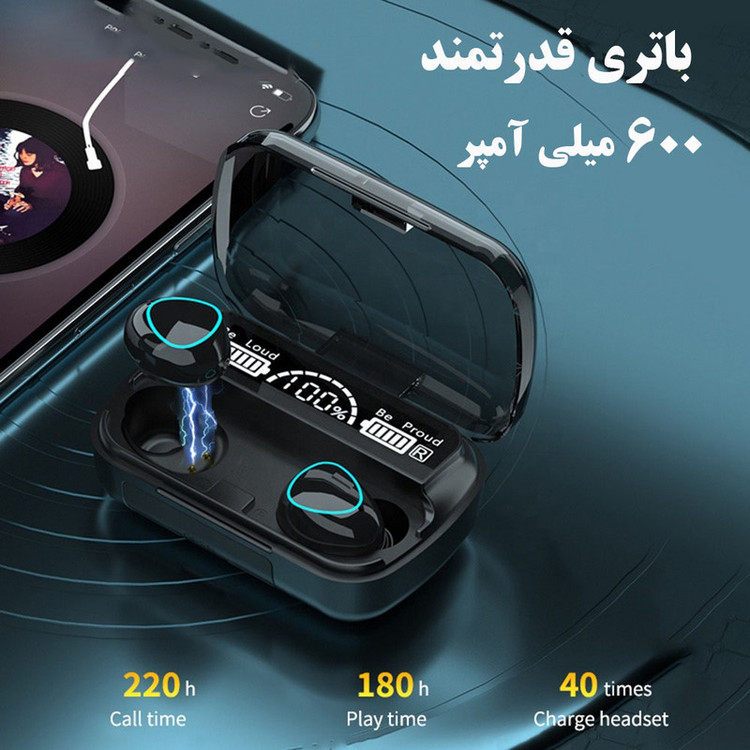 هدفون بلوتوثی مدل M10 بدون نویز کنسلینگ، درگاه شارژ microUSB، دارای نشانگر LED، قابلیت استفاده به عنوان پاوربانک